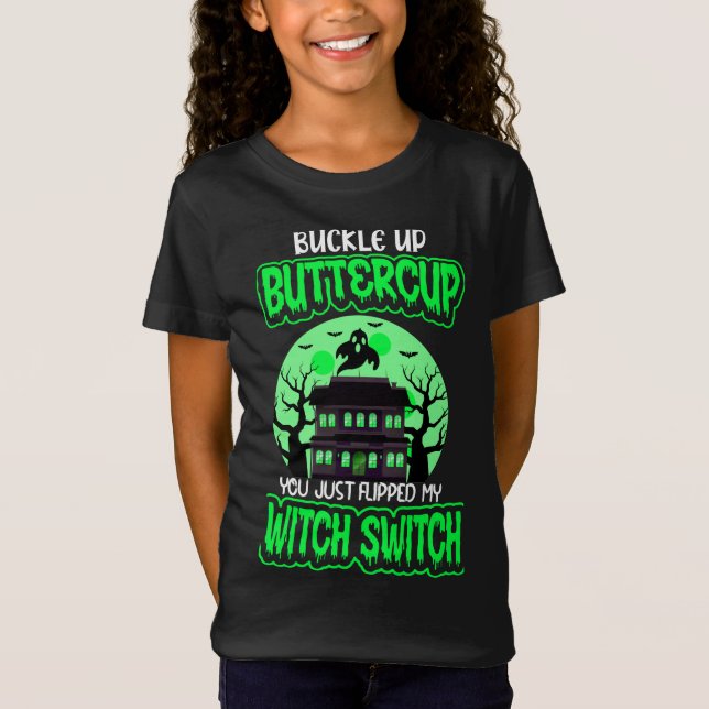Funny Halloween Witch Switch Neon Grönt T-Shirt (Framsida)