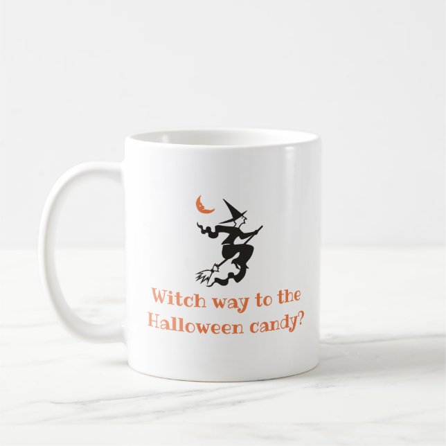 Funny Halloween Witch Witch Way Kaffemugg (Vänster)