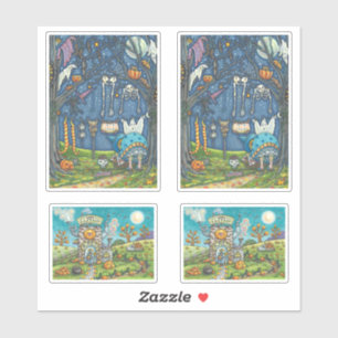 FUNNY HALLOWEEN WITCHS AND SVARTA KATTER STICKERS KLISTERMÄRKEN