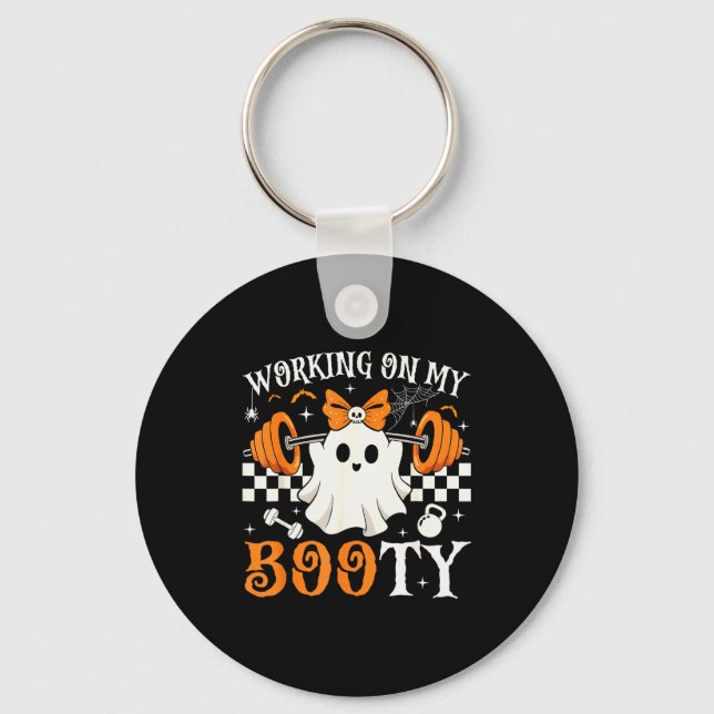 Funny Halloween Working On My Booty Boo-ty Gym Gho Nyckelring (Framsida)