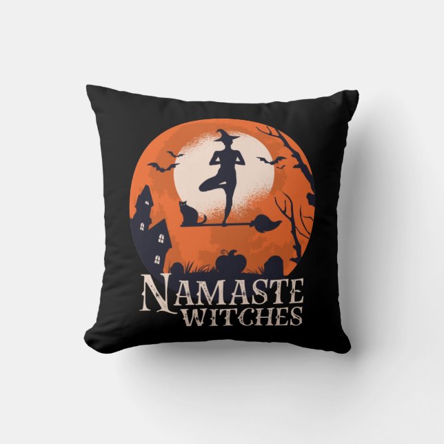 Funny Halloween Yoga Älskare Namaste Witches Kudde (Framsida)