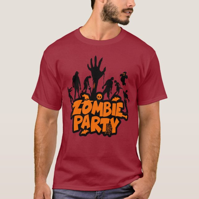Funny Halloween Zombie Party Scary T-Shirt (Framsida)