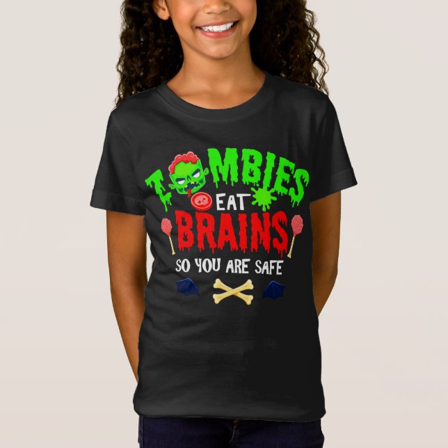 Funny Halloween Zombies Eat Brains du är Säker T Shirt (Framsida)