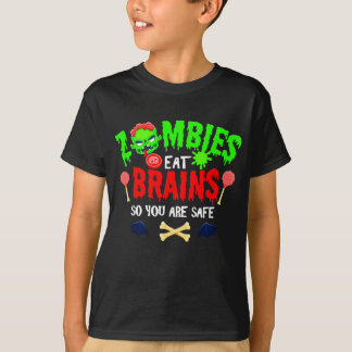 Funny Halloween Zombies Eat Brains du är Säker T Shirt