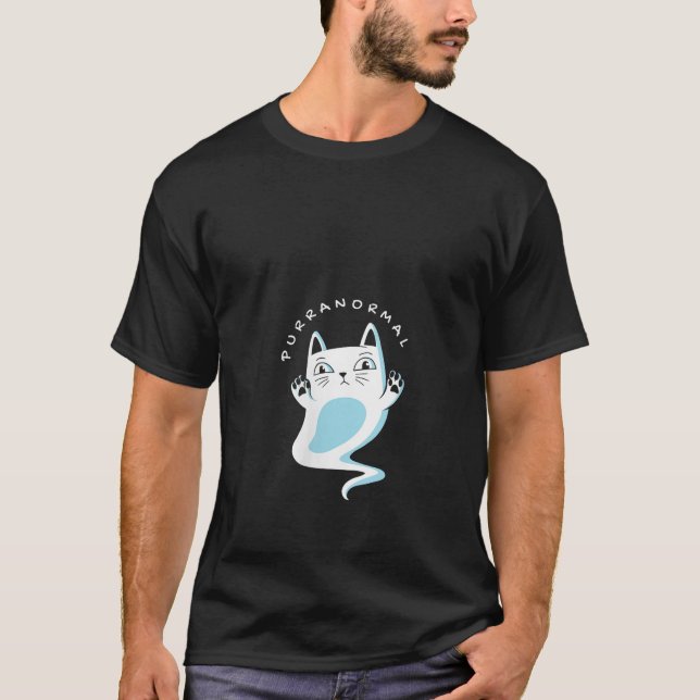 Funny Haloween Cat Ghost Purranormal V Nacke T Shi Shirt (Framsida)