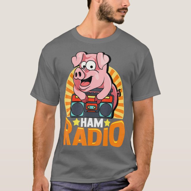 Funny Ham Radio Gris på Boombox-radiooperatör T Shirt (Framsida)