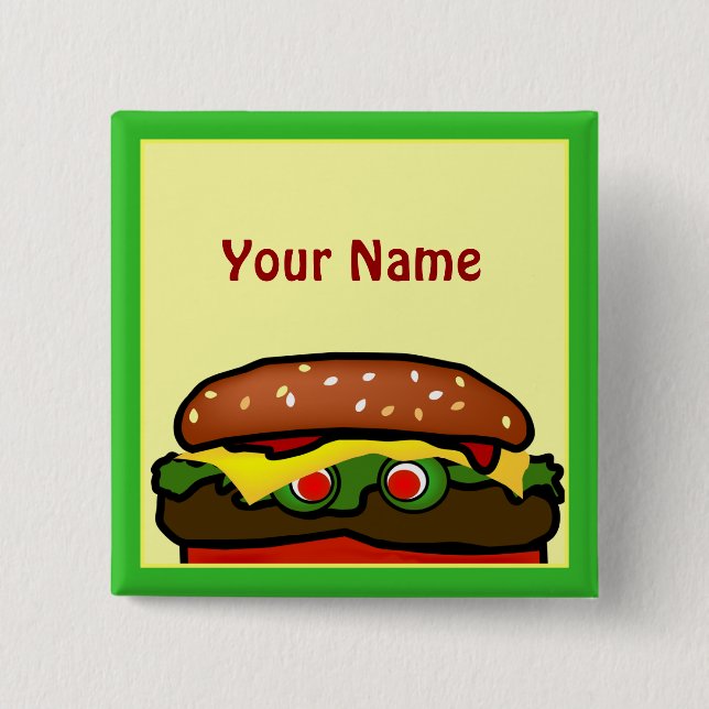 Funny Hamburger Picnic Namn bricka Button Knapp (Framsida)