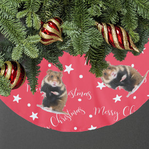Funny Hamster Photo Red jul Julgransmatta Borstad Polyester