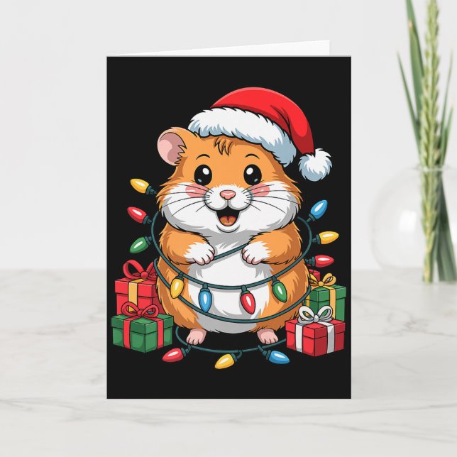 Funny Hamster Santa Hat Animals Lovers Ugly Christ Kort (Framsida)