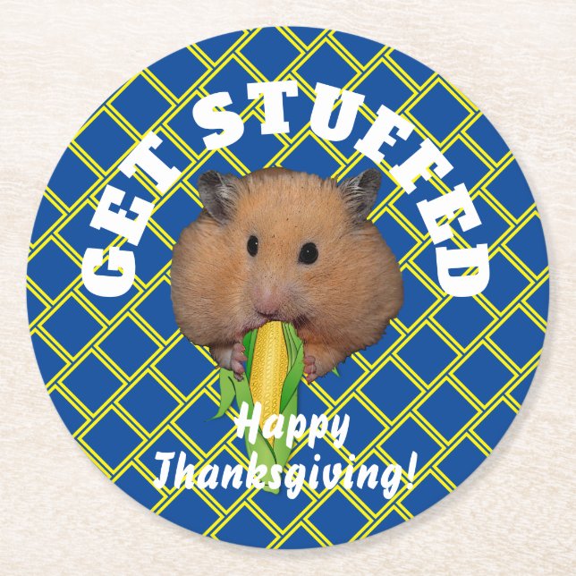 Funny Hamster Thanksgiving   Underlägg Papper Rund (Framsidan)