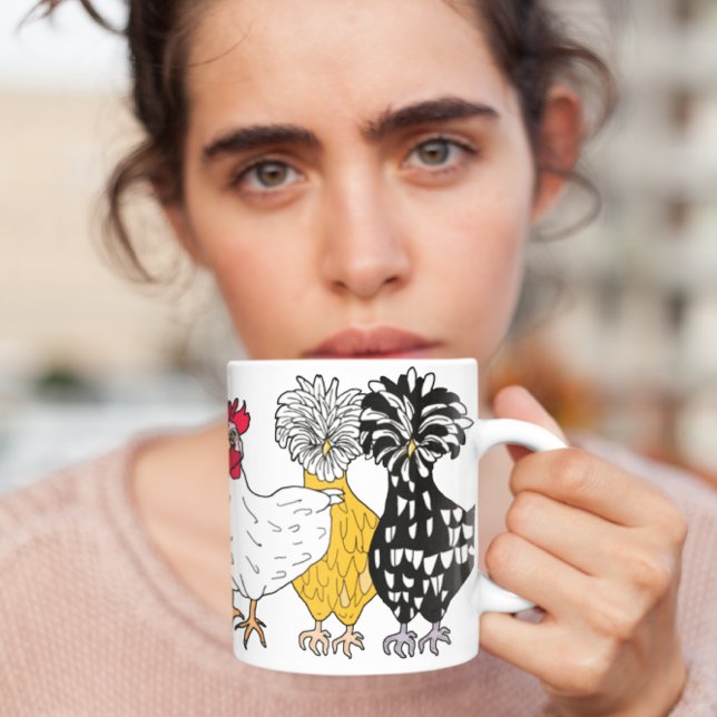 Funny Hand plockade Tecknad Chickens Mugg (Skapare uppladdad)
