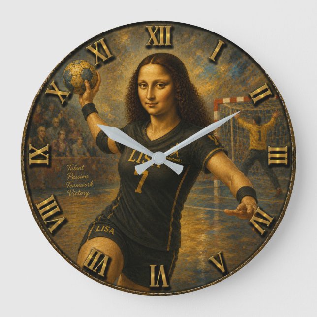 Funny Handball Mona Lisa Handball Player Gift  Stor Klocka (Framsida)
