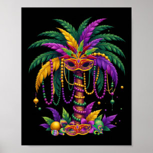 Funny Handflatan Träd och Pärlor Mardi Gras Hawaii Poster