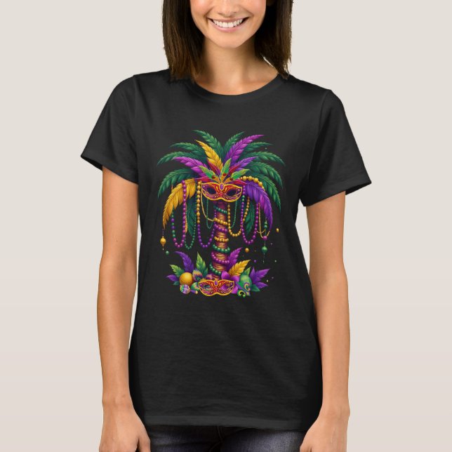 Funny Handflatan Träd och Pärlor Mardi Gras Hawaii T Shirt (Framsida)