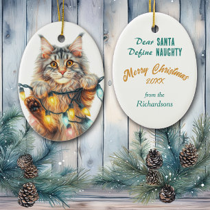 Funny Hanging Cat Define Naughty jul Julgransprydnad Keramik
