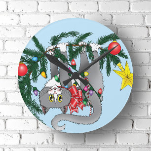 Funny Hanging Julgran Cat Rund Klocka