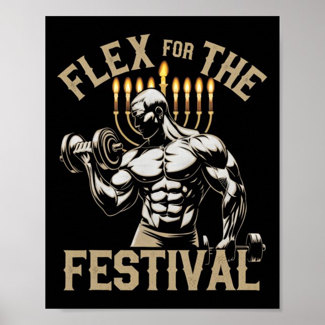 Funny Hanukkah Jewish Gym Workout Flex Festival Poster (Framsidan)