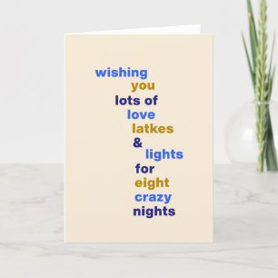 Funny Hanukkah Kärlek Latkes Ljus i Blue Helgkort