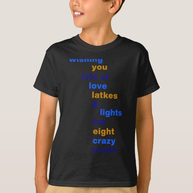 Funny Hanukkah Love Latkes Lights In Blue  T Shirt (Framsida)
