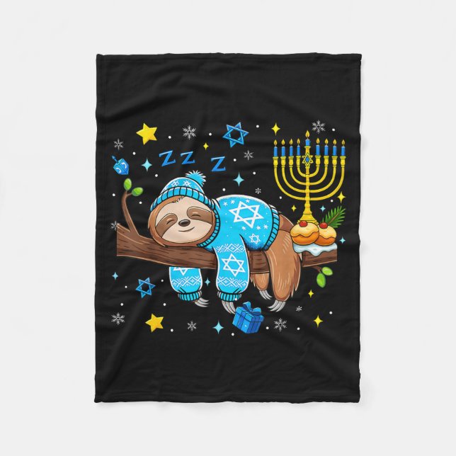 Funny Hanukkah Sloth Jewish Chanukah Sleeng Hanukk Fleecefilt (Framsidan)