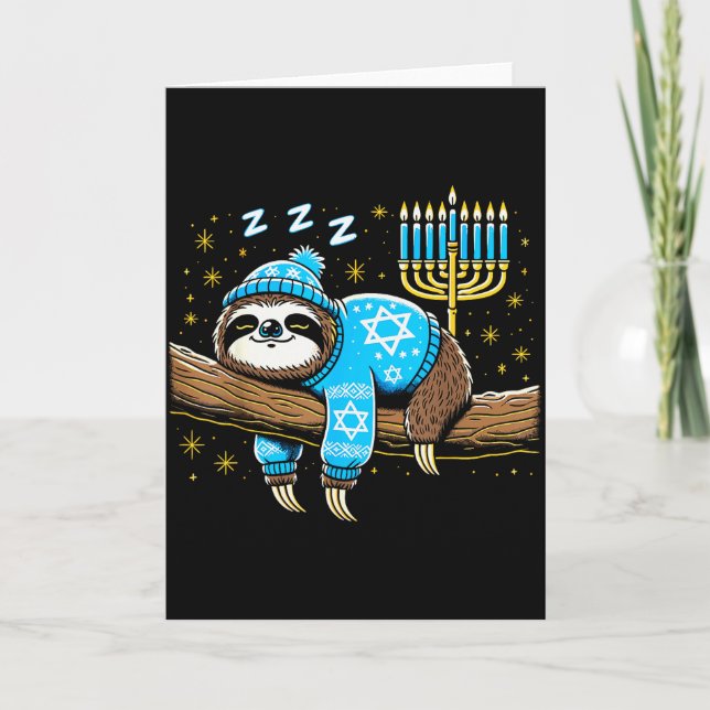 Funny Hanukkah Sloth Jewish Chanukah Sleeng Hanukk Kort (Framsida)