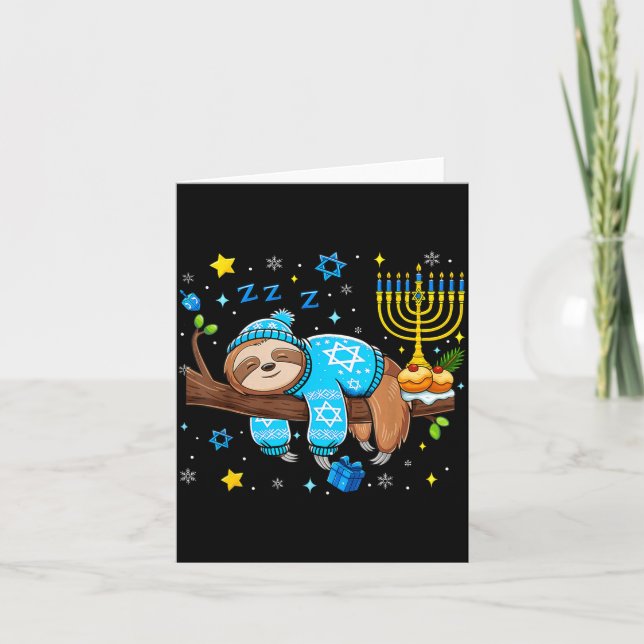 Funny Hanukkah Sloth Jewish Chanukah Sleeng Hanukk Kort (Framsida)