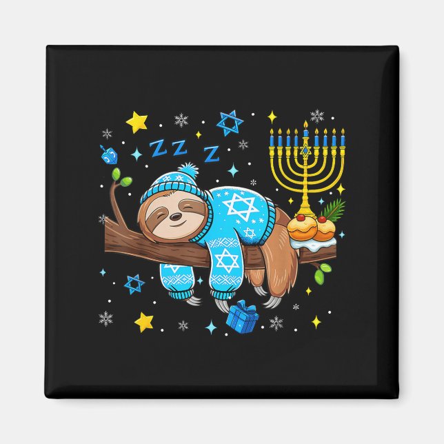 Funny Hanukkah Sloth Jewish Chanukah Sleeng Hanukk Magnet (Framsidan)