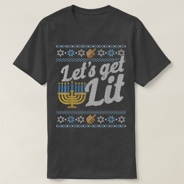Funny Hanukkah Ugly Sweater Jewish Gift Lets Hämta T Shirt (Design framsida)