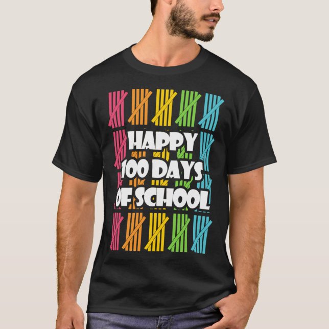 Funny Happy 100 Days Of School Apparel, Hash Marks T Shirt (Framsida)