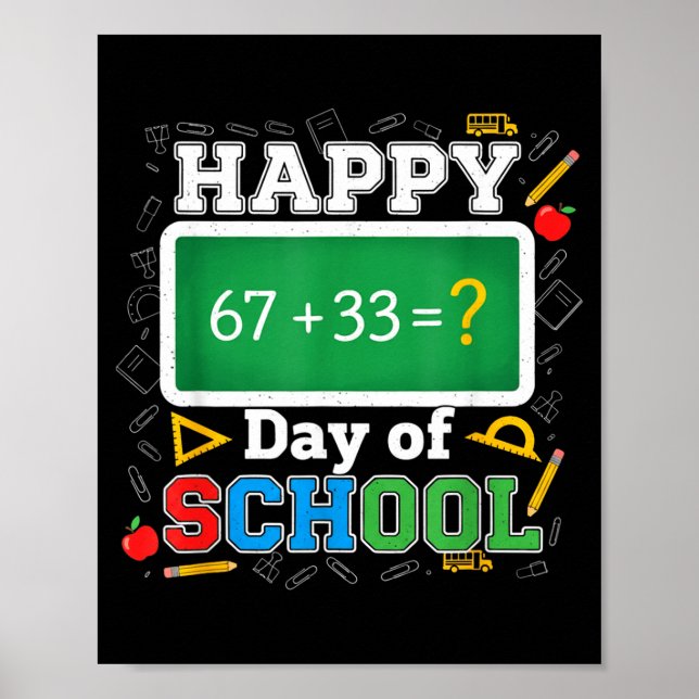 Funny Happy 100 Days Of School Math Teacher Six Se Poster (Framsidan)