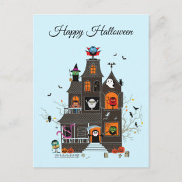 Funny Happy halloween Haunted House People Vykort