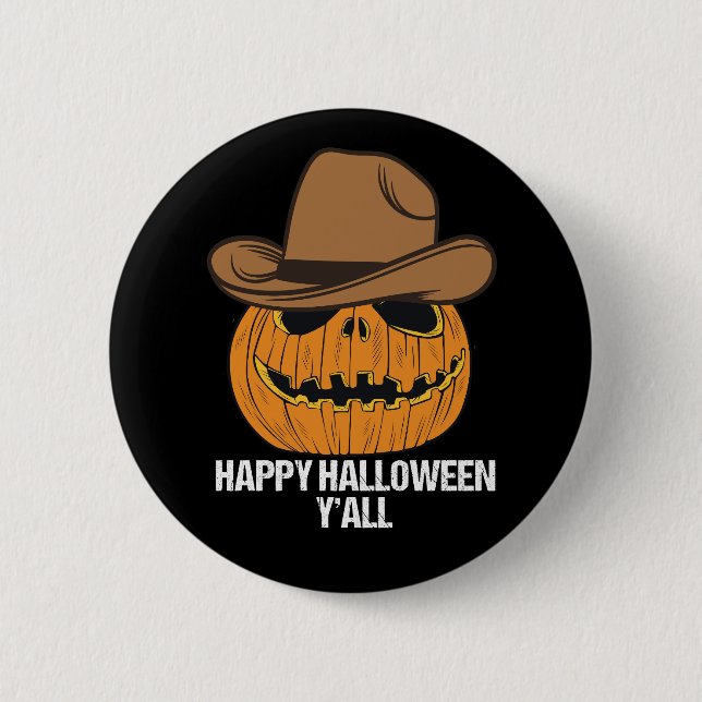 Funny Happy halloween Y'all Cowboy Jack o lantern Knapp (Framsida)