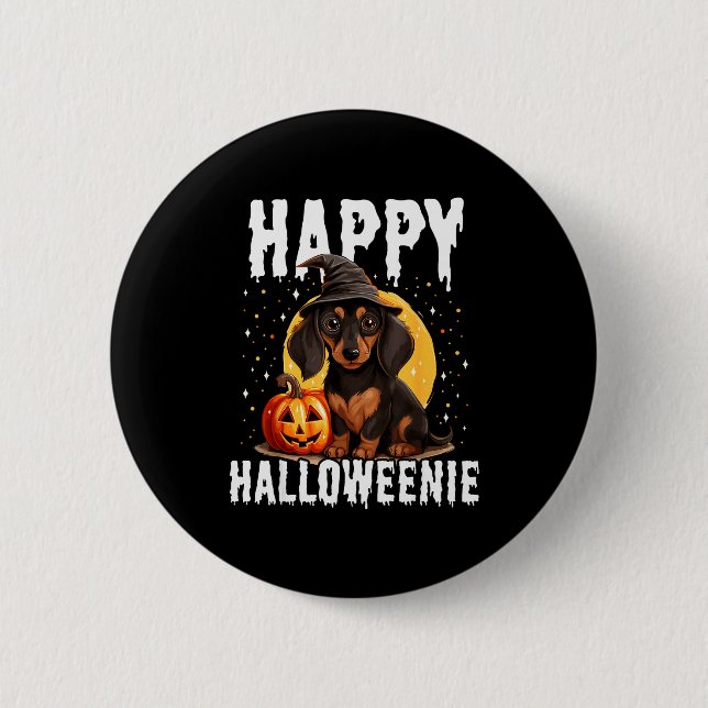 Funny Happy Halloweenie Halloween 2024 Weiner Dog  Knapp (Framsida)
