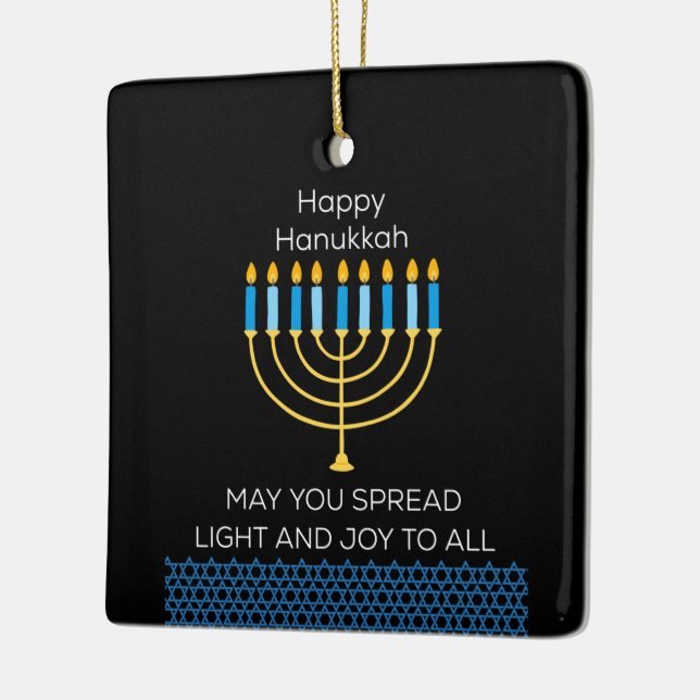 Funny Happy Hanukkah Cute Blue Chanukah Unique Julgransprydnad Keramik (Vänster)