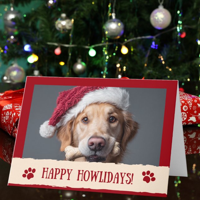 Funny Happy Howlidays! Dog Santa Hat Photo Custom  Kort (Skapare uppladdad)