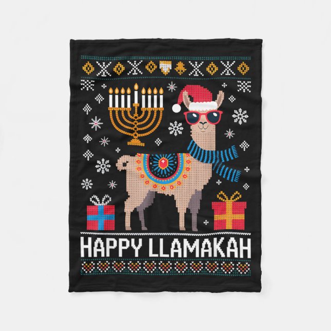 Funny Happy Llamakah Llama With Menorah  Fleecefilt (Framsidan)