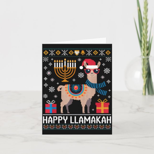 Funny Happy Llamakah Llama With Menorah  Kort (Framsida)