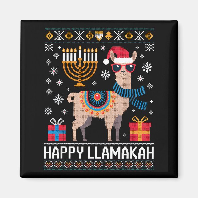 Funny Happy Llamakah Llama With Menorah  Magnet (Framsidan)