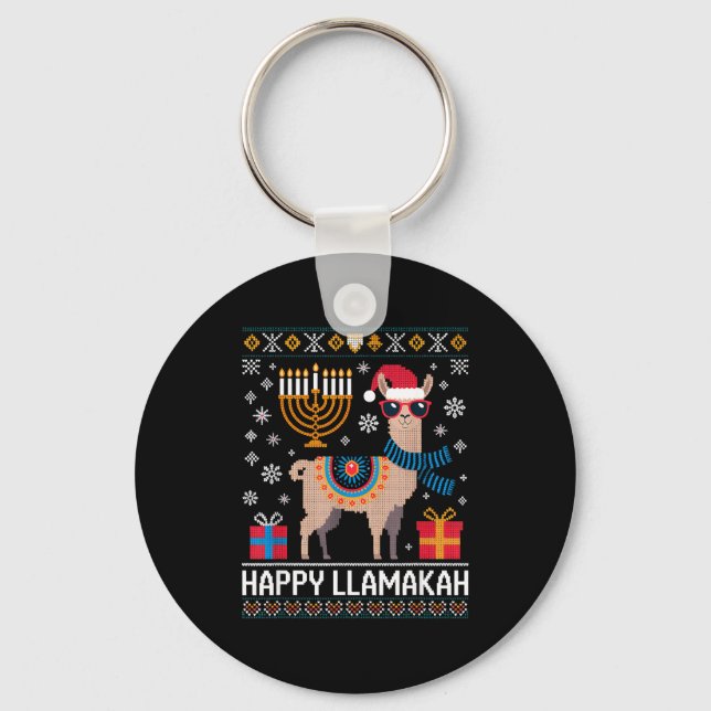Funny Happy Llamakah Llama With Menorah  Nyckelring (Framsida)