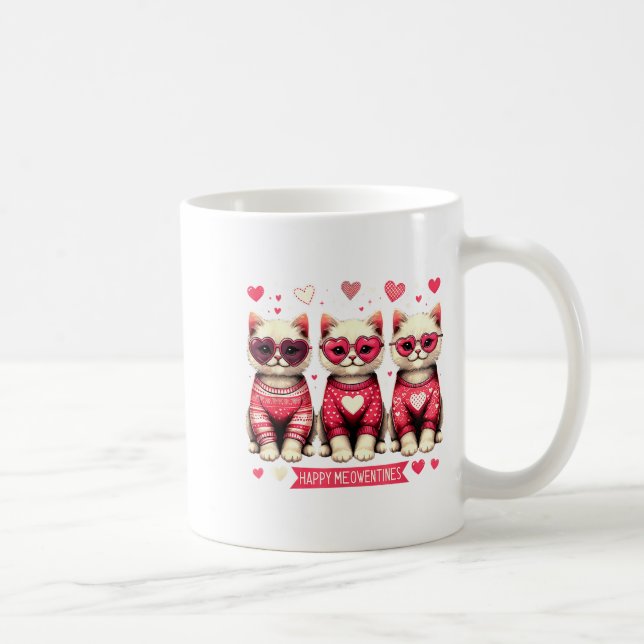 Funny Happy Meowentines Cute Valentine Cats Love C Kaffemugg (Höger)