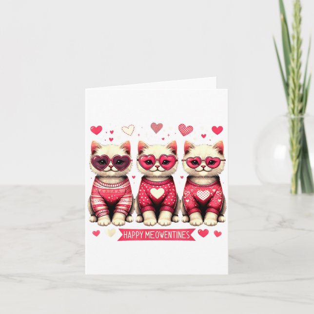 Funny Happy Meowentines Cute Valentine Cats Love C Kort (Framsida)