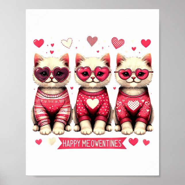Funny Happy Meowentines Cute Valentine Cats Love C Poster (Framsidan)