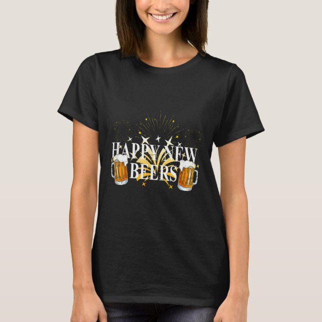 Funny Happy New Beers Drinking 2021 Nye Party Happ T Shirt (Framsida)