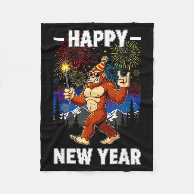Funny Happy New Year 2026 Bigfoot Lovers New Years Fleecefilt (Framsidan)