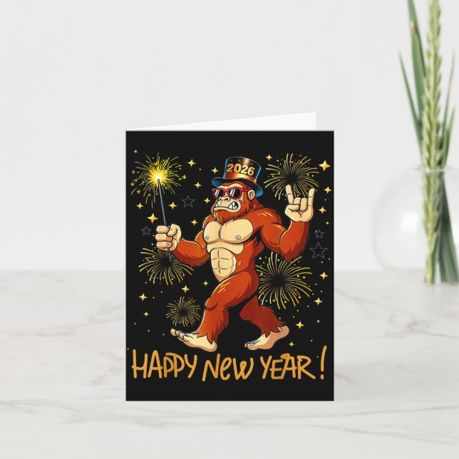 Funny Happy New Year 2026 Bigfoot Lovers New Years Kort (Framsida)