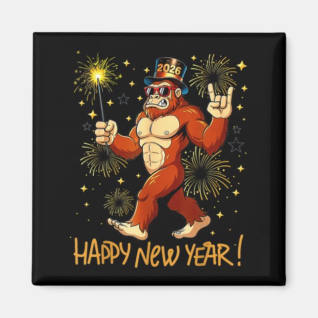 Funny Happy New Year 2026 Bigfoot Lovers New Years Magnet (Framsidan)