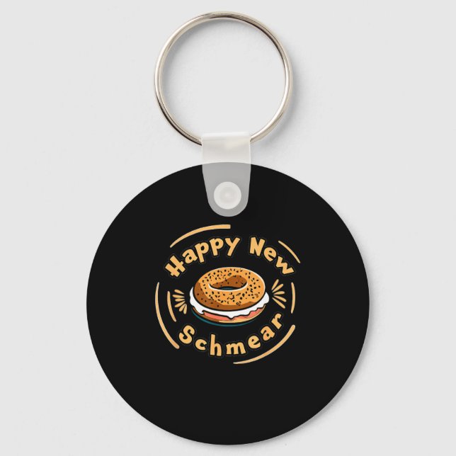 Funny Happy New Year Bagel &amp; Schmear Jewish Br Nyckelring (Framsida)