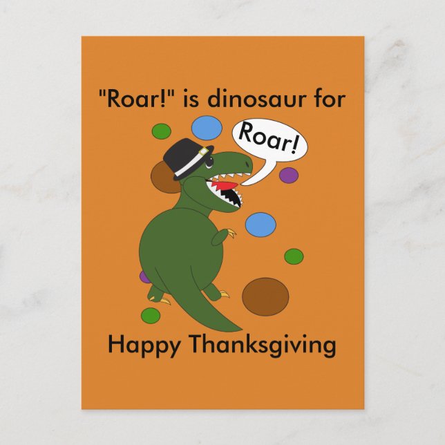 Funny Happy thanksgiving Dinosaur Personalize Vykort (Framsida)