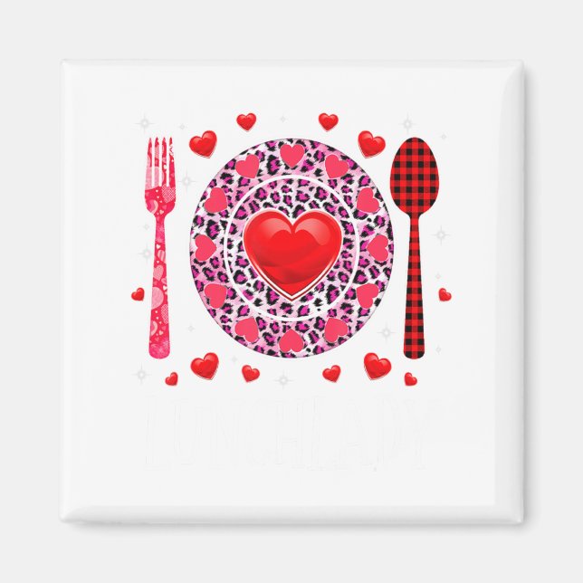 Funny Happy Valentines Day Lunch Lady Leopard Hea  Magnet (Framsidan)