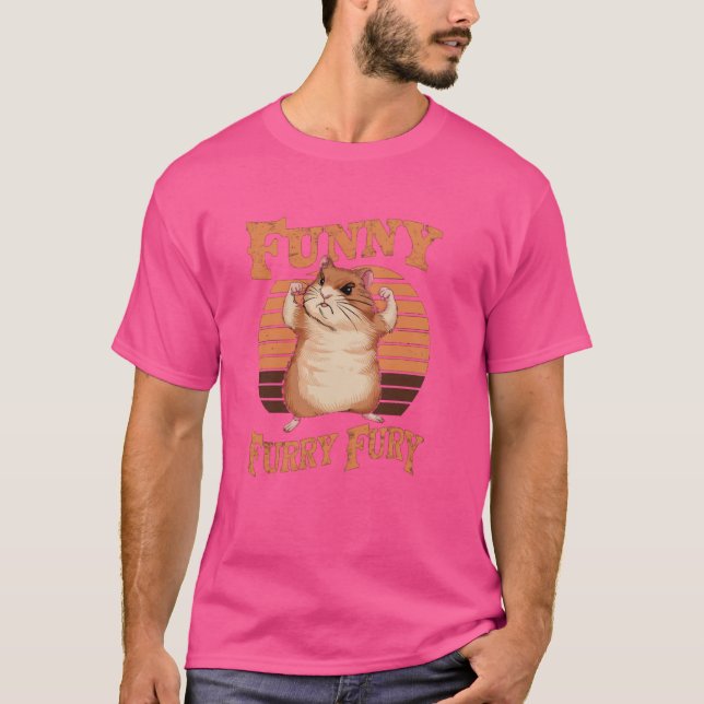 Funny Hårig Fury Strong Hamster Power Pose T Shirt (Framsida)